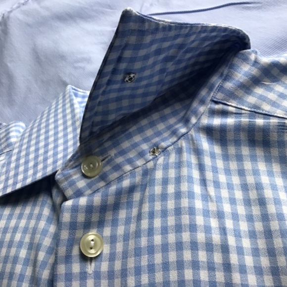 ETON  light blue nice checkered dress cotton shirt Sz 16 made in Romania  🇷🇴 - Picture 2 of 10